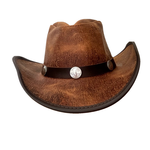 Overland Renegade Leather Large 7 3/8 Brown Cowboy Hat Buffalo Nickels Hatband - Picture 2 of 8